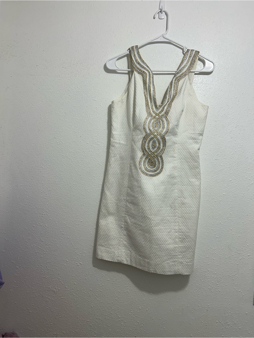 Lilly Pulitzer White Mini Dress with Gold Beaded Neckline